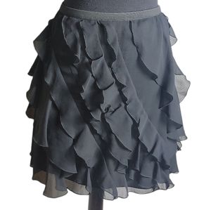 DKNYC tiered ruffle chiffon mini skirt black onyx women's size medium